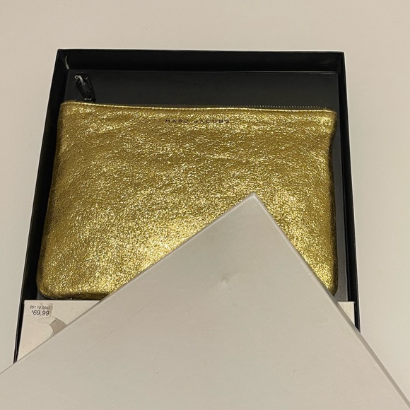 NWT NIB Marc Jacobs Collab Gold Metallic Leather Pouch 9.5” x 7” - Picture 6 of 7